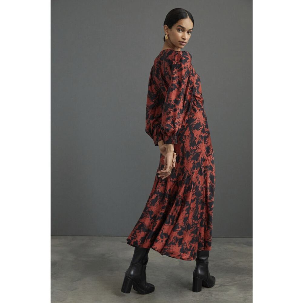 Anthropologie x Caballero Silky Abstract Wrap Midi Dress Red & Black Anthro XS - Picture 11 of 16